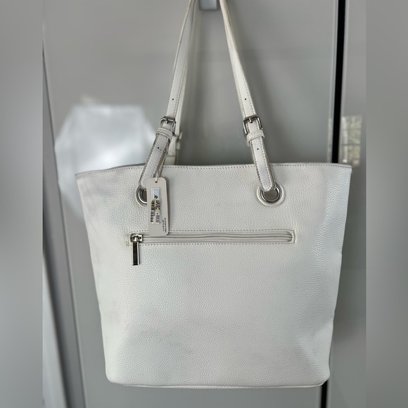 Nwt Charming Charlie Citrus Splash White Vegan Leather Tote With silver Accent - Picture 8 of 16